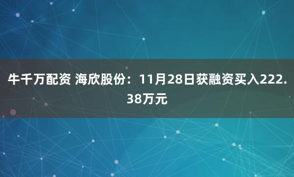 牛千万配资 海欣股份：11月28日获融资买入222.38万元