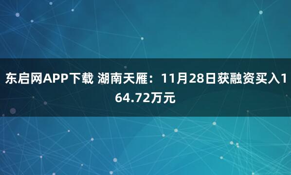 东启网APP下载 湖南天雁：11月28日获融资买入164.72万元
